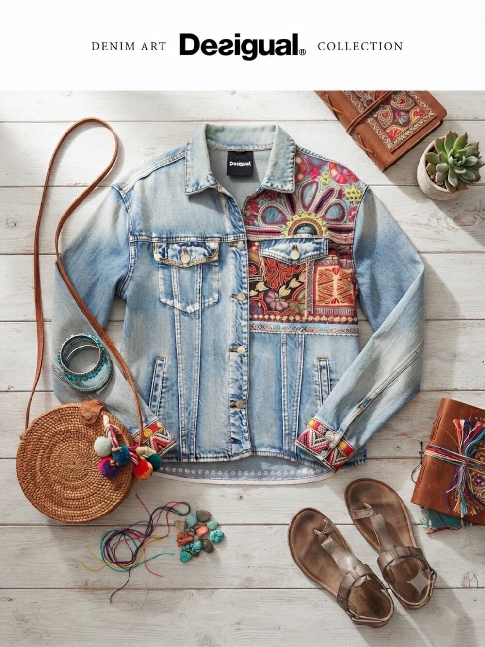 Desigual Patchwork Denim Jacket - Small